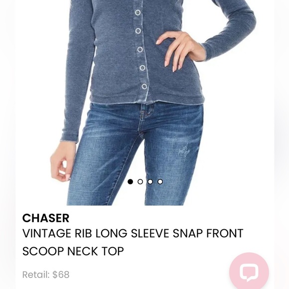 CHASER VINTAGE RIB LONG SLEEVE SNAP FRONT SCOOP NECK TOP | Black! NEW!!🖤 - Picture 5 of 6